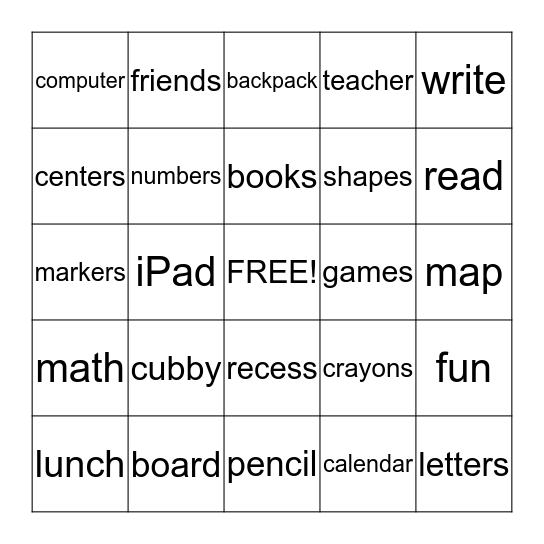 Back-to-School BINGO Card