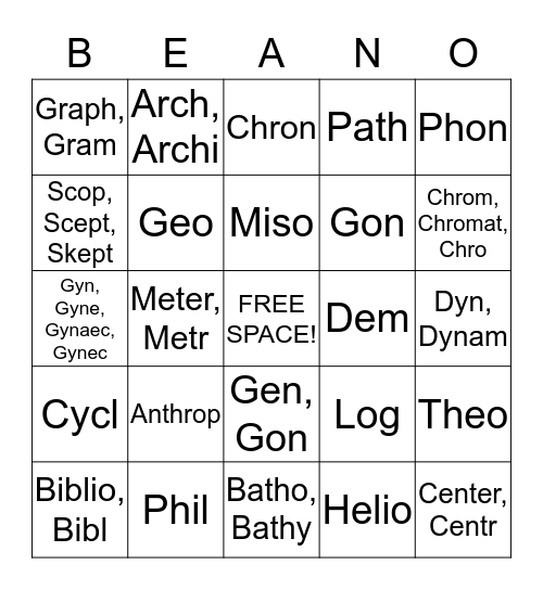Beano  Bingo Card