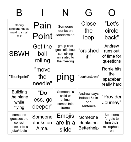 Corporate Lingo Bingo Card