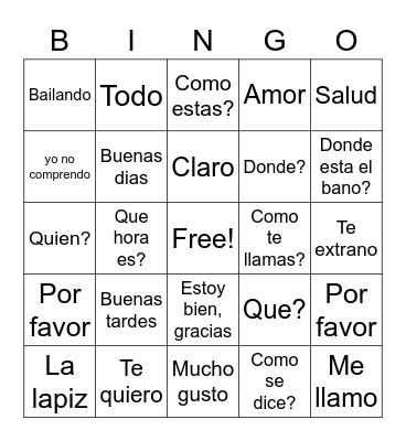 Learn Spanish Bingo Card