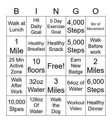 FitBit Bingo Card