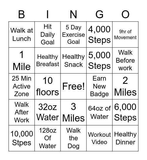 FitBit Bingo Card