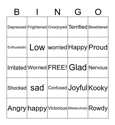 Feelings! Bingo Card