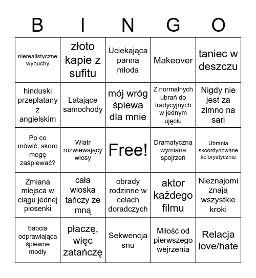 Gildia Bollywood Bingo Card