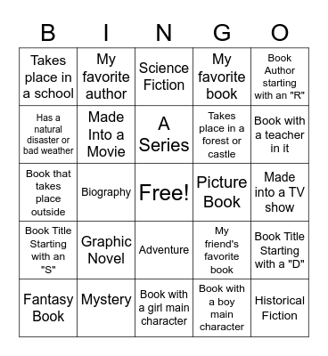 All About Books! Bingo Card