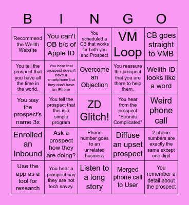 Wellth Bingo Card