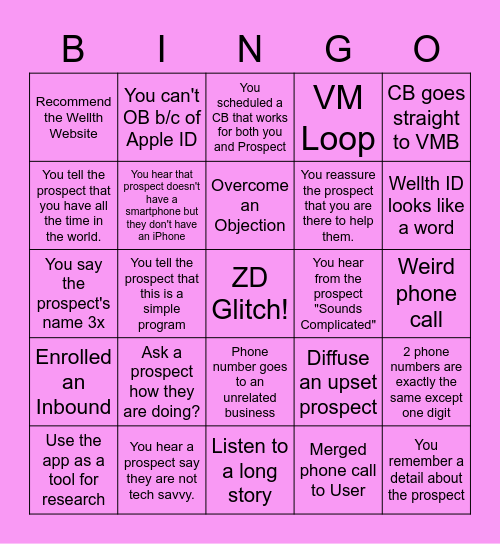 Wellth Bingo Card