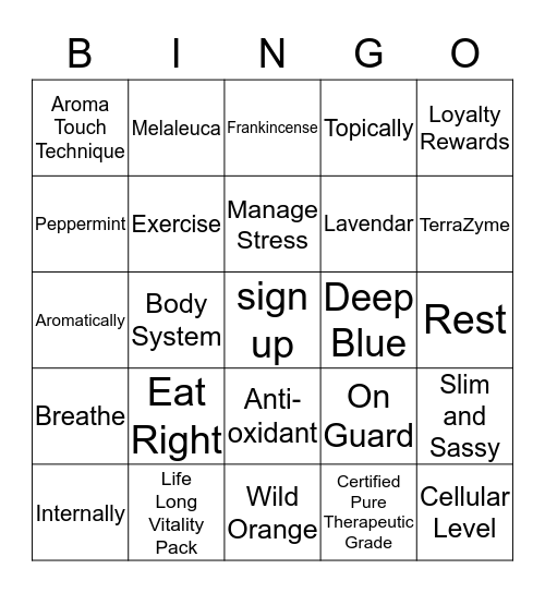 doTERRA Bingo Card