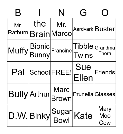 Book Bingo!               A R T H U R Bingo Card