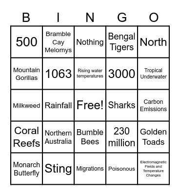 Extinct & Endangered Animals Bingo Card