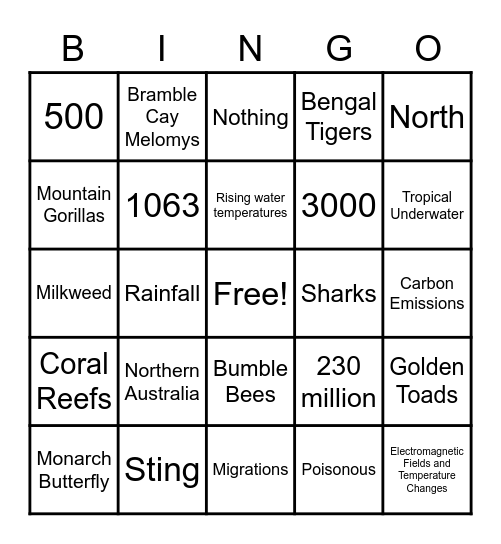 Extinct & Endangered Animals Bingo Card
