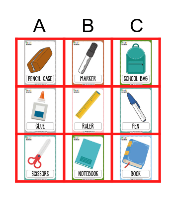 SCHOOL OBJECTS Bingo Card