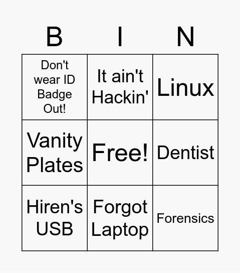 Security + Bingo Card