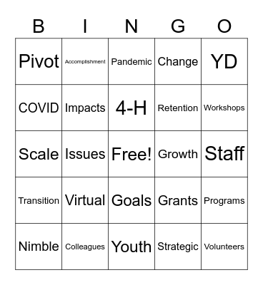 Youth and You #1 Bingo Card