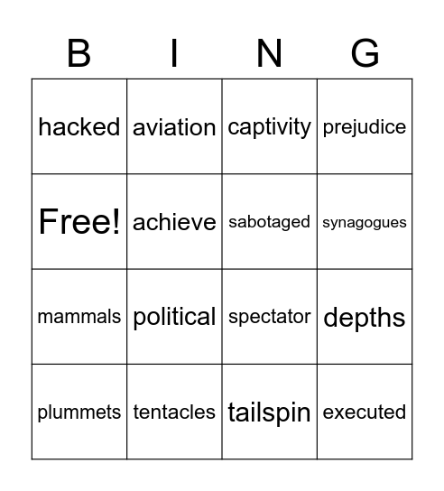 VOCABULARY REVIEW Bingo Card