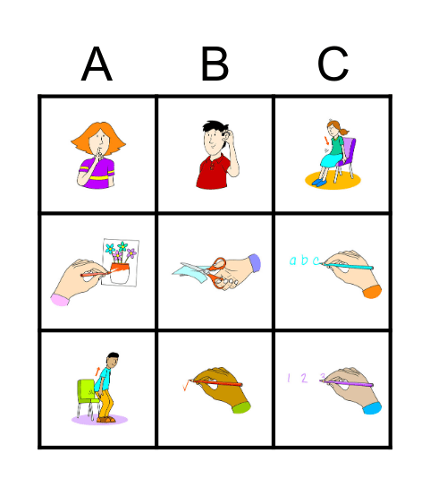 Classroom actions Bingo Card