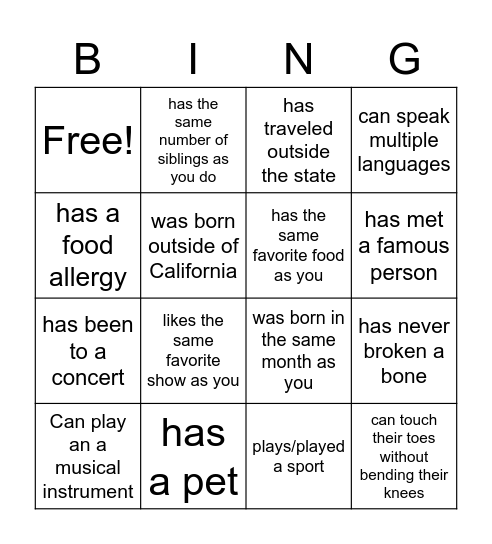 BINGO :)) Bingo Card