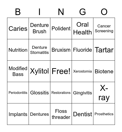 Dental Care Bingo Card