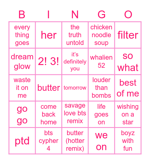 bts bingo~ Bingo Card