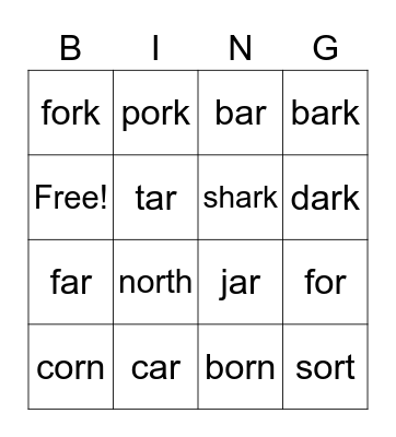 or ar Bingo Card