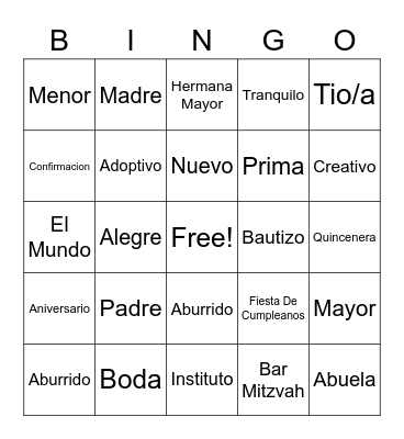 La Familia Bingo Card