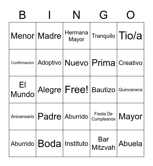 La Familia Bingo Card