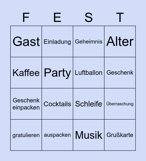 Geburtstags-Bingo Card