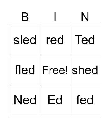 ed Word Family Bingo Card