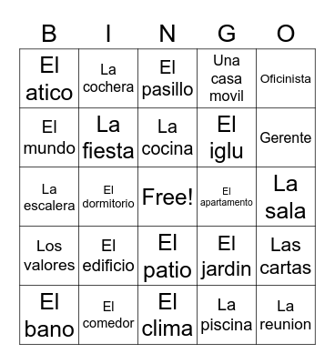 La Casa Bingo Card