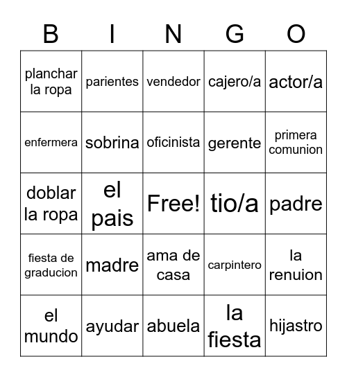 la familia Bingo Card