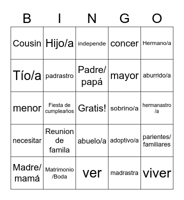 La Famila Bingo Card