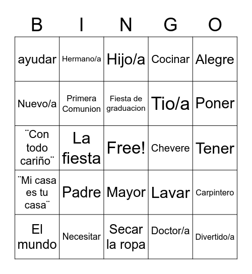 La Familia Bingo Card