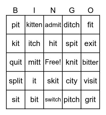 it Word Parts Bingo Card