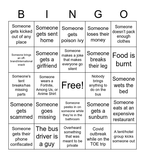 7th Grade TOE Bingo Card