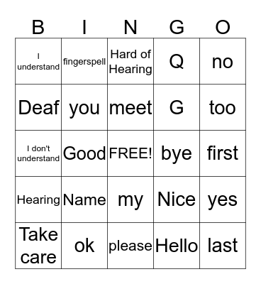 Asl Bingo Card