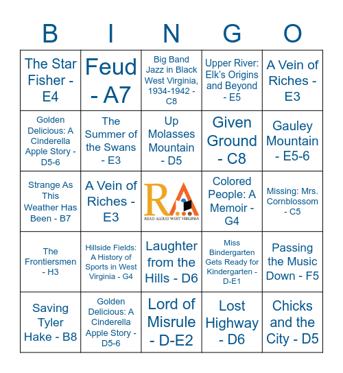 Read Around WV Map Bingo Card