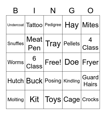Boundary County 4H Rabbit Bingo Card