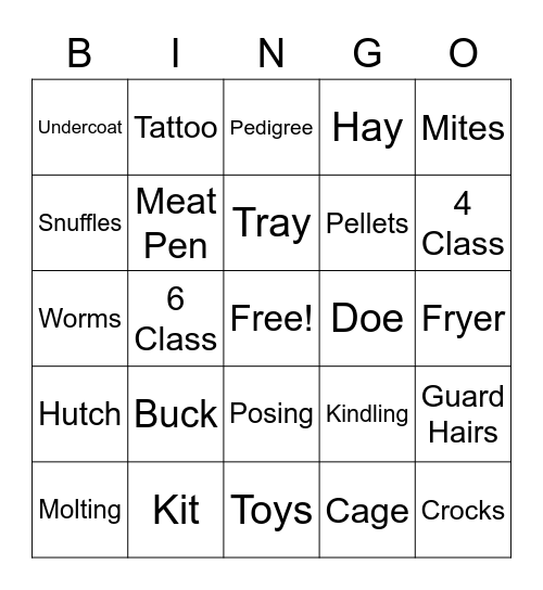 Boundary County 4H Rabbit Bingo Card