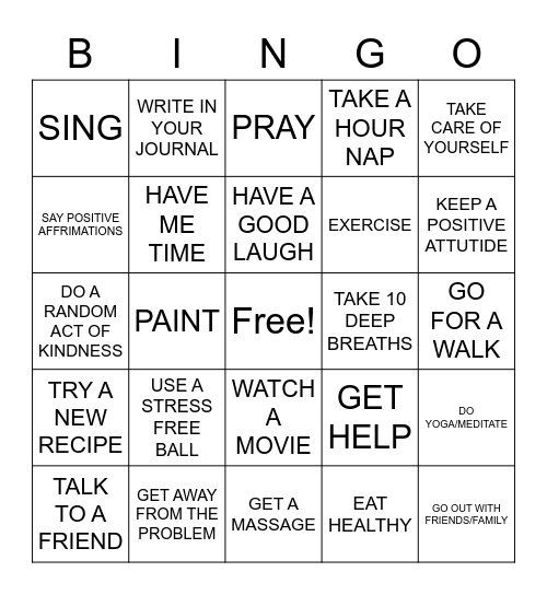 STRESS AWARENESS Bingo Card