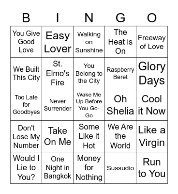SOUNDS OF 1985 Bingo Card