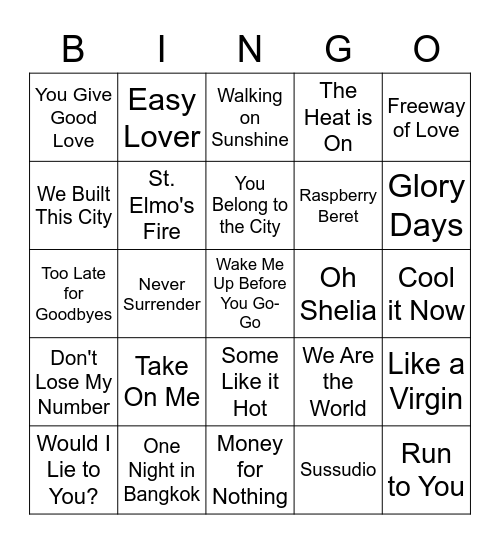 SOUNDS OF 1985 Bingo Card