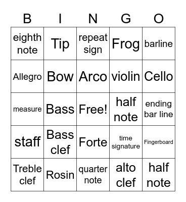 Musical terms Bingo Card