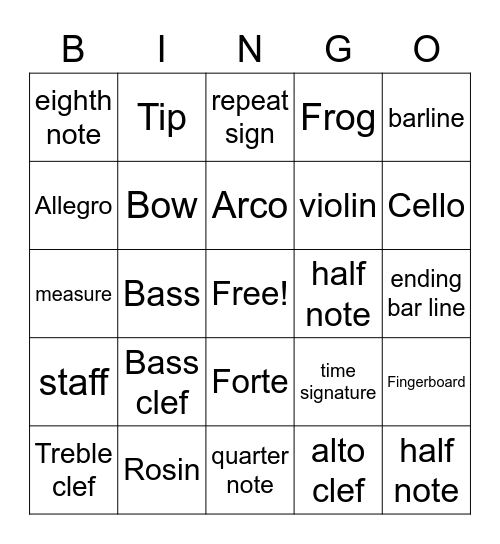 Musical terms Bingo Card