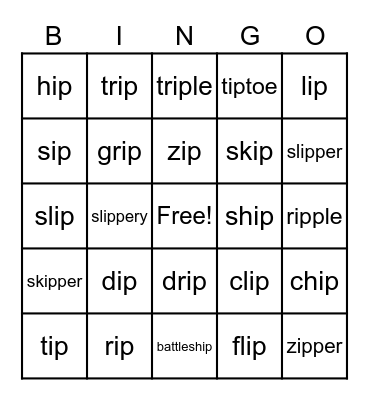 ip Word Parts Bingo Card