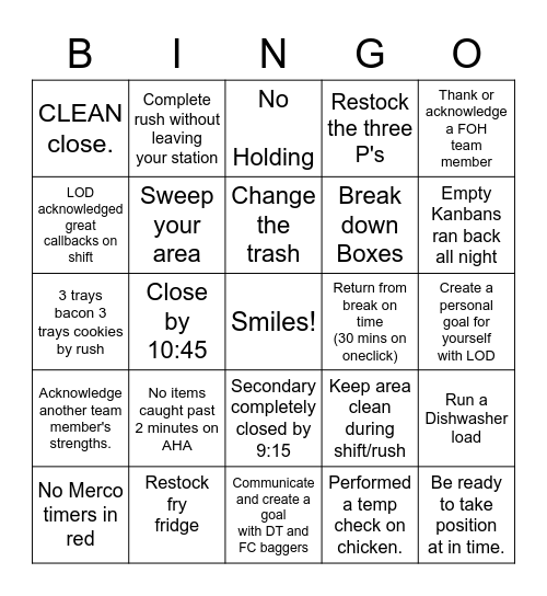 BOH Bingo Card