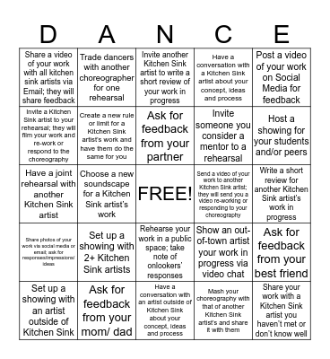 Kitchen Sink Fest Bingo Card