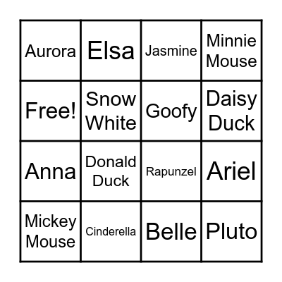 Disney Characters Bingo Card