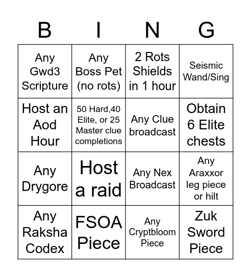 Mid Bombers Pvm Bingo Card