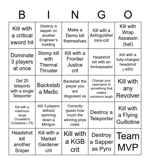 SVGE TF2 Gang Bingo Card