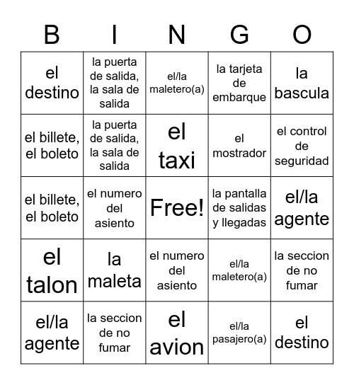 Spanish Section 11 Section 1 Bingo Card